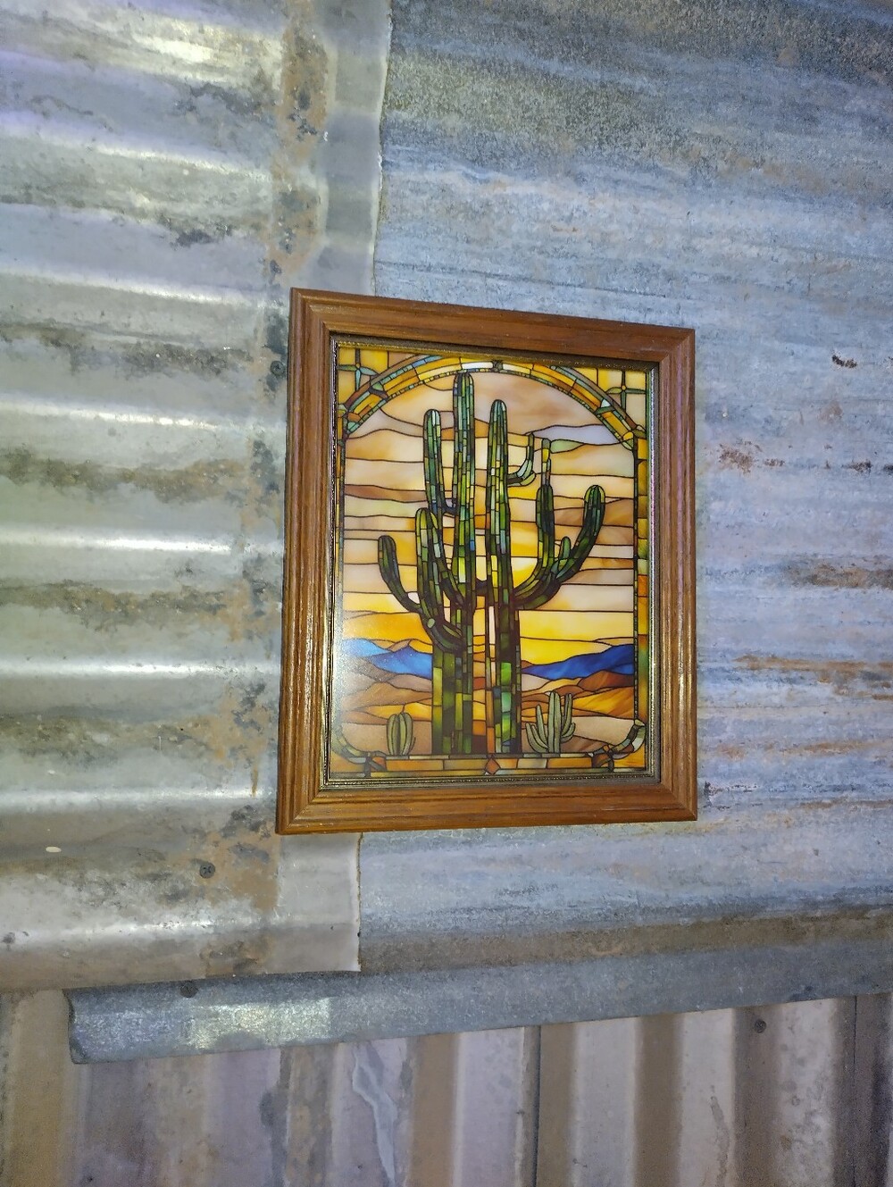 Saguaro Cactus Sonoran Desert Stained Glass Style Framed Art Print